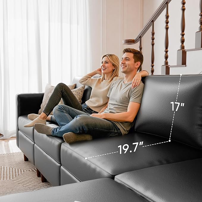 118.5" Luxury Modular Sleeper Sofa Bed with Storage Seat, 8 Seat Sectional Couch Deep Seat with Reversible Chaises & Removable Cover - Black Faux Leather
