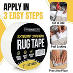 Double Sided Rug Tape [2 Inch x 30 yd] Carpet Tape for Securing Area Rugs to Carpets, Laminate, and Hardwood Floors, Easy to Remove and Restick Without Residue or Damage to Rug or Floor