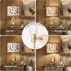 Scenekoy Antlers Style Table Lamp Set of 2 Rustic Bedside Lamp with Night Light Linen Fabric Shade Farmhouse Nightstand Lamps Decor for Living Room Bedroom House Home Office (Bulb Included)