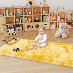 Small Rugs for Bedroom, 2x6 Fluffy Rug, Non-Slip Shag Soft Area Rug, Fuzzy Carpet for Kids Girls Boys, Modern Home Decor Aesthetic, Tie-Dyed Yellow