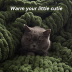 Chunky Knit Throw Blanket, 50''*60'' Knitted Throw Chenille Yarn for Bed Couch, Handmade Green Crochet Big Thick Blanket, Machine Washable Cute Comfy Blanket for Home Decor