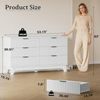 53" Long Dresser for Bedroom, 6-Drawer Dresser with Fluted Fronts, Wide Wood Chest of Drawers, Smooth Metal Slides, Stable Base, Modern Clothes Storage Cabinet for Living Room, Hallway