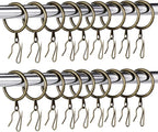 Hotop 60 Pieces 1.26 Inch Metal Drapery Curtain Rings Curtain Hanging Rings and 60 Pieces Metal Drapery Pin Hooks for Drapes Window Door Shower (Oil-Rubbed Bronze)