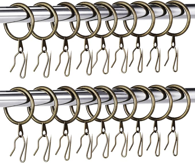 Hotop 60 Pieces 1.26 Inch Metal Drapery Curtain Rings Curtain Hanging Rings and 60 Pieces Metal Drapery Pin Hooks for Drapes Window Door Shower (Oil-Rubbed Bronze)