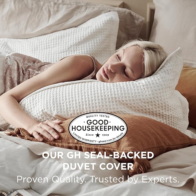 Bedsure Cotton Duvet Cover Queen - 100% Cotton Waffle Weave Milk White Duvet Cover Queen Size, GentleSoft™ and Breathable Bedding Set for All Season, 3 Pieces, 90"x90"