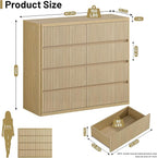 48" Wide Fluted Dresser with 8 Drawers, Modern Chest of Drawers with Deep Drawers, Handleless, Curved Profile, Wooden Storage Organizer for Bedroom, Living Room, Hallway, Natural