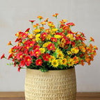 Fake Mums Artificial Flowers – 12 Bundles Fall Flowers for Outdoor Orange Display, Faux Chrysanthemums UV Resistant Silk Plants for Porch, Patio, Garden, Thanksgiving Decor (Red 5, Orange 5, Yellow 2)