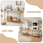 63” Console Table with 2 Drawers, Retro Entryway Table with Fluted Panel & Storage Shelf, Narrow Long Behind Couch Tables Accent Sofa Table with Solid Wood Legs for Living Room Foyer Hallway(Natural)