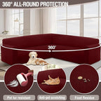 HDCAXKJ Sectional Couch Cover L Shape Stretch Sofa Covers Washable Jacquard Corner Couch Slipcover Non Slip Sectional Slip Cover U Shaped Furniture Protector for Pets Dogs (Wine Red, Small)