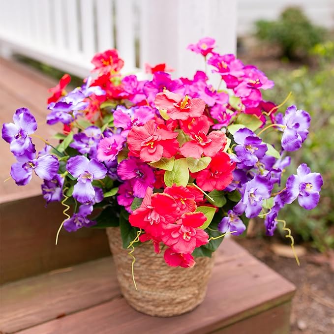 Hibiscus Artificial Flowers Plants for Outdoors Decoration, 6 Bundles Silk Hibiscus Bouquet Tropical Flowers Artificial Realistic UV Resistant Fake Flowers for Outside Planter Porch Patio Balcony, Mix