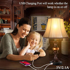 Touch Control Traditional Table Lamp Set of 2, Vintage Bedside Lamps with Dual USB Charging Ports, 3-Way Dimmable Bronze Finish Desk Lamps with Bell Shape Faux Silk Shade for Living Room, Bedroom