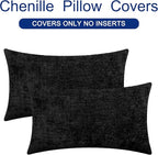 CaliTime Throw Pillow Covers Decorative 16 X 26 Inches Pack of 2 Cozy Chenille Cushion Cases for Couch Sofa Bed Living Room Home Black