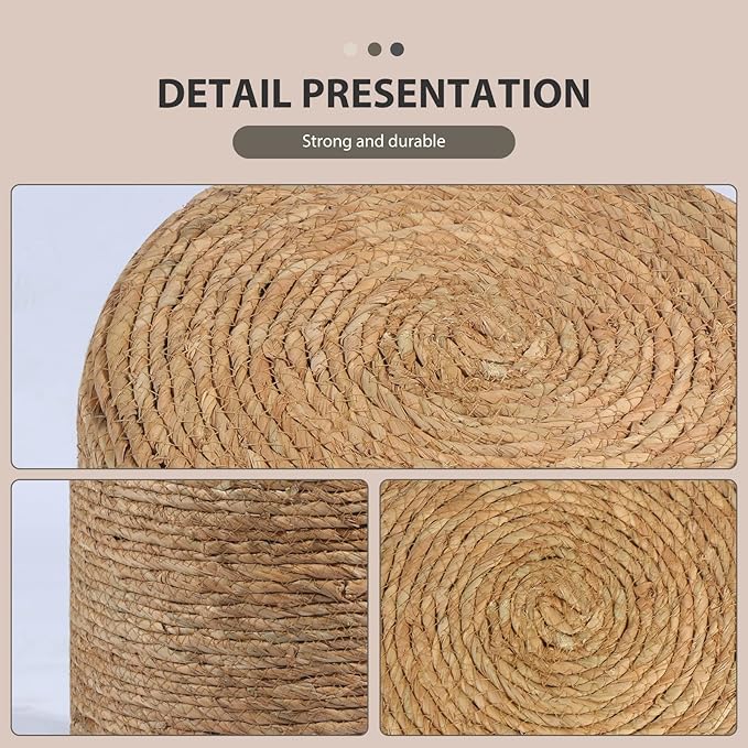 Wimarsbon Natural Seagrass Foot Stool, Hand Weaving Round Ottoman, for Living Room, Outdoor Seat (Natural)