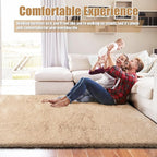 Ultra Soft Fluffy Area Rugs for Bedroom Living Room 10x14, Nursery Rug, Non-Slip Carpet for Kids Dorms Decor, Shaggy Bedside Rug, Beige