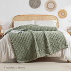 Chunky Knit Blanket Throw, 100% Hand Knit Throw Blanket Handmade Chenille Cable Knit Throw for Couch, Stylish Cozy Soft Rope Knot Crochet Blanket for Home Decor, Sage Green, 60x80 Inches