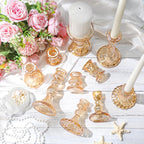 Mumufy 10 Pcs Glass Crystal Taper Candle Holders Clear Glass Candlestick Holder Fit 0.8 Inch Candles Crystal Decorative Candle Stand Centerpiece Table Wedding Dining Party (Classic,Gold)