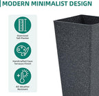 28" Large Tall Square Planters for Outdoor Plants, Set of 2 V-Shaped Planter Box with Black Terrazzo Look, Durable and Weather Resistant, Ideal or Garden, Patio, Porch or Home use.