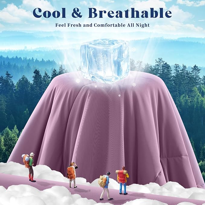 Cooling Comforter Queen Size, Double-Sided Cooling Blanket for Hot Sleepers & Night Sweats, Arc-Chill Q-Max > 0.4 Breathable Ice Blanket, Lightweight Cold Comforter (80''x90'', Muted Pink)