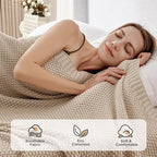 Joydeco Chunky Cable Knit Throw Blanket, Lightweight 100% Organic Cotton Soft Cozy Throw Twin Blanket for Couch Bed and Sofa, Rustic Breathable Farmhouse Blanket Gift for Women Men(Beige, 51"x63")