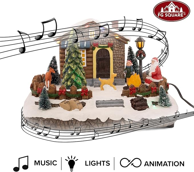 Christmas Village Animated Santa's Getaway | Christmas House Collection Accessories Figurines for Decorations and Gift | Motion and Sound with Multicolor LED Lights