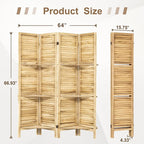 Osparple Room Divider with Shelves 4 Panel Wooden Folding Room Dividers Privacy Screen Wall Divider for Room Separation for Office and Apartment, Natural