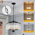 Modern Crystal Chandelier for Dining Room - Adjustable 5 Lights Black Farmhouse Pendant Light Fixture Hanging for Foyer Bedroom Living Room Hallway Kitchen