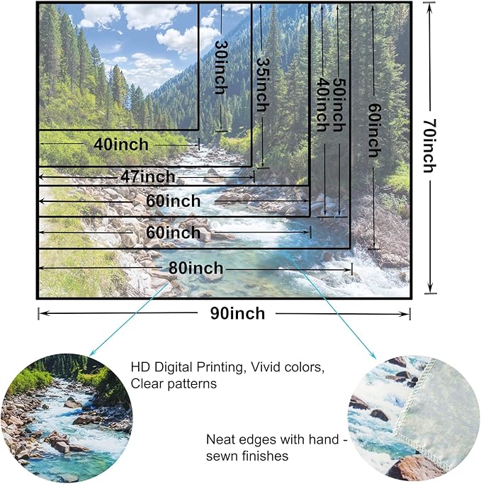 Nature Forest Mountain Tapestry Green Pine Tree Stream Tapestry White Clouds Flowing River Valley Landscape Scenery Tapestries Wall Hanging for Bedroom Dorm Living Room Office Classroom 47 x 35 Inch