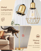 EDISHINE 70'' Dimmable Industrial Floor Lamp, Farmhouse Standing Lamps Diamond-Shaped Lampshade, 3 LED Edison Bulbs Included, Farmhouse Rustic Floor Lamps for Living Room, Bedroom, Office, Gold