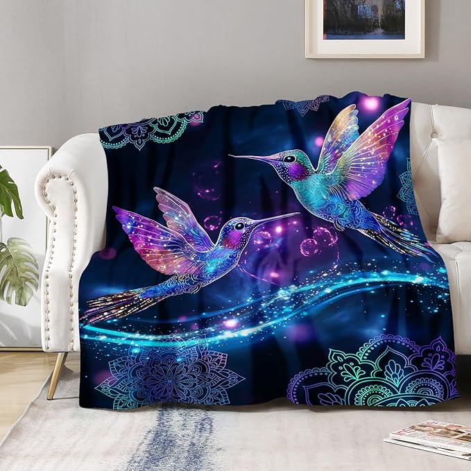 Aimego Hummingbird Gifts Blanket for Women Girls Adults Mom Print Throw Floral Bird Colorful Flowers Bedroom Living Room Decor Birthday Mother's Day Soft Cozy Throw Lightweight Blanket 50"x60"