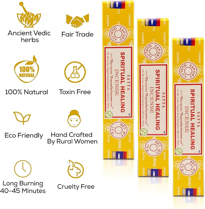 Satya Spiritual Healing Incense Sticks, Satya Bng (Bangalore) Insenses 15gmx3 Pack with Raajsee Incense Holder Bundle, Satya Nagchampa Natural Incense
