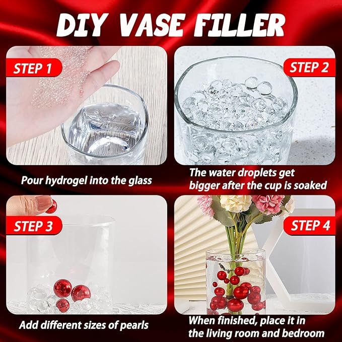 Pink Red Vase Filler | 150PCS Pearls Bead for Centerpieces Vases | 8/14/20 mm No Hole Beads, Fake Pearls for Wedding Birthday Theme Party Table Centerpieces Decors