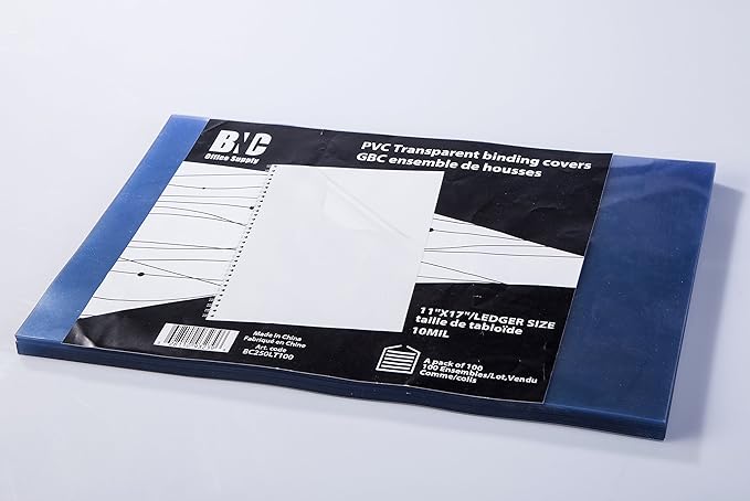 BNC 10 Mil 11 Inches by 17 Inches, Ledger Size PVC Binding Covers - Pack of 100, Clear