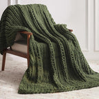 Chunky Knit Throw Blanket, 60''*80'' Knitted Throw Chenille Yarn for Bed Couch, Handmade Green Crochet Big Thick Blanket, Machine Washable Cute Comfy Blanket for Home Decor