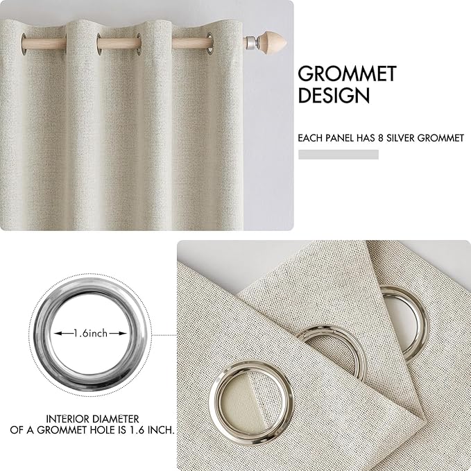MIULEE 100% Blackout Linen Textured Curtains for Bedroom Solid Thermal Insulated Cream Grommet Room Darkening Curtains & Drapes Luxury Decor for Living Room Nursery 52 x 54 Inch (2 Panels)