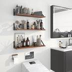 Heimlove Floating Shelves for Wall, 24 Inch Long Wood Floating Shelves Set of 3, Wall Mounted Hanging Shelf for Bathroom Bedroom Kitchen, Rustic Brown