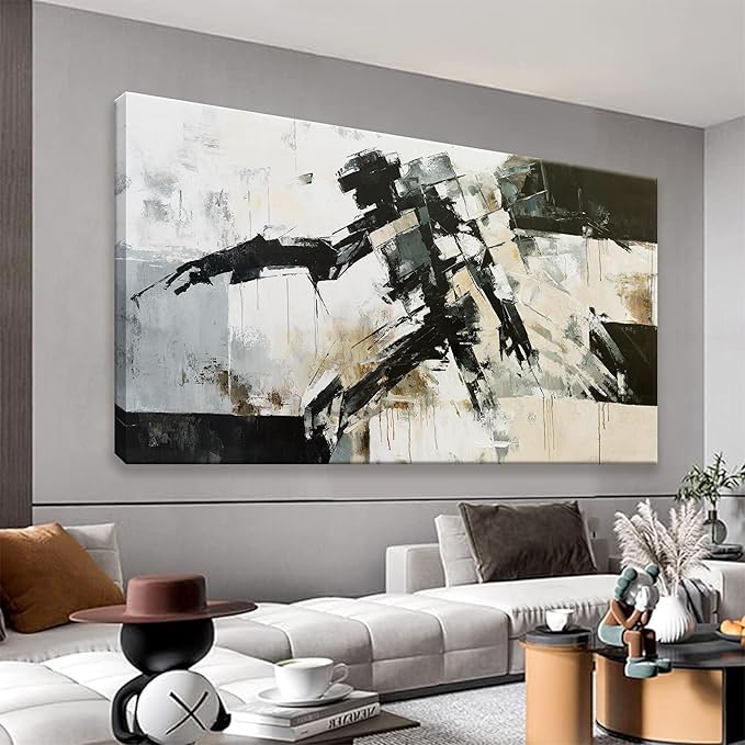 TAIJXAGSG Modern Wall Art Minimalist Abstract Wall Art Prints Painting Cool Robot Black White Canvas Art Wall Decor Picture For Bedroom Office Living Room Home Wall Decor 24"X48"
