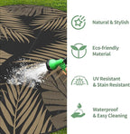 GENIMO Outdoor Rug 8' Round Waterproof for Patios Clearance, Reversible Outdoor Plastic Straw Camping Rug Carpet, Large Area Rugs Mats for RV, Camper, Deck, Balcony, Porch, Beach, Picnic, Black&Brown