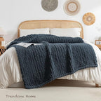 Chunky Knit Blanket Throw, 100% Hand Knit Throw Blanket Handmade Chenille Cable Knit Throw for Couch, Stylish Cozy Soft Rope Knot Crochet Blanket for Home Decor, Blue Mirage, 60x80 Inches