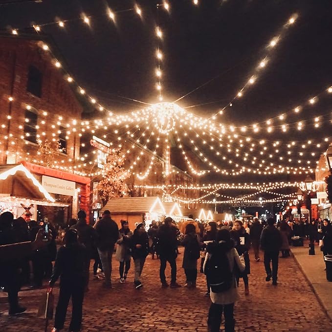 LED G40 Outdoor String Lights Patio Lights 100FT with 104 LED Shatterproof Bulbs, Weatherproof Commercial Hanging Lights for Backyard Bistro Pergola Party Decor, E12 Socket Base, 2200K, Black