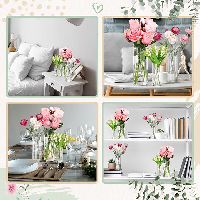 12 Pcs Glass Cylinder Vases for Centerpieces Clear Ribbed Tall Bud Vase for Flower Wedding Decoration Floating Candle and Indoor Home Decor, Housewarming Gift (6/8/10 Inch)