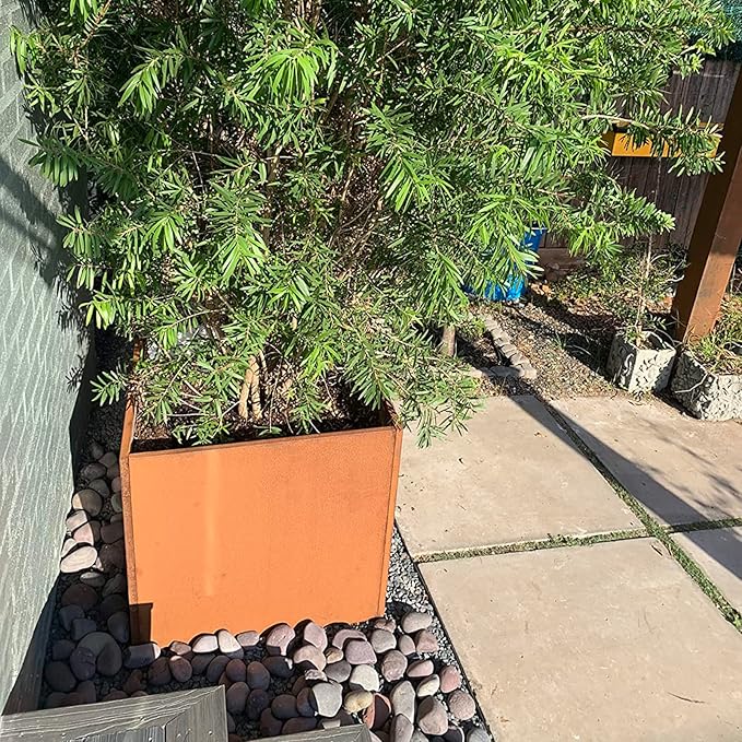 Corten Steel Planter Metal Square Planter Tall Cube Rustic Steel Planters 27.6 Inch Durable Antique Detached for Outdoor Commercial Residential Garden Patio Deck and Backyard