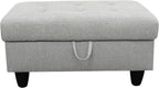 Ottoman Rectangular Storage Ottoman Bench, Flannel Footrest Stool Footstool with Lid for Living Room, Bedroom, Entryway, Gray, 35"x23.5"x17.5"