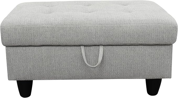 Ottoman Rectangular Storage Ottoman Bench, Flannel Footrest Stool Footstool with Lid for Living Room, Bedroom, Entryway, Gray, 35"x23.5"x17.5"