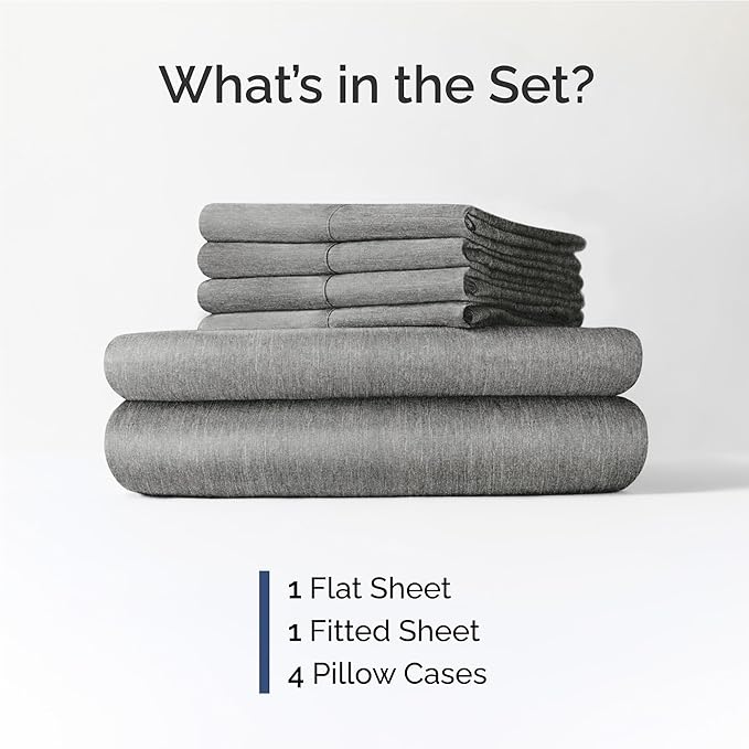 Full Sheets Set 6 Piece - Includes 4 Pillowcases - Bed Sheets Full Size - Soft Hotel Luxury Bedding - Cooling, Comfy & Breathable - 1 Flat & 1 Fitted & 4 Pillowcases w/ Deep Pockets - Heathered Grey