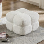 ONEVOG 21" Cream White Modern Ottoman, Square Fuzzy Couch Sherpa Pouf Ottoman, Tufted Fluffy Boucle Fabric Foot Stools, Upholsered Footrest & Coffee Table for Living Room Bedroom, Cute Pouf Home Decor