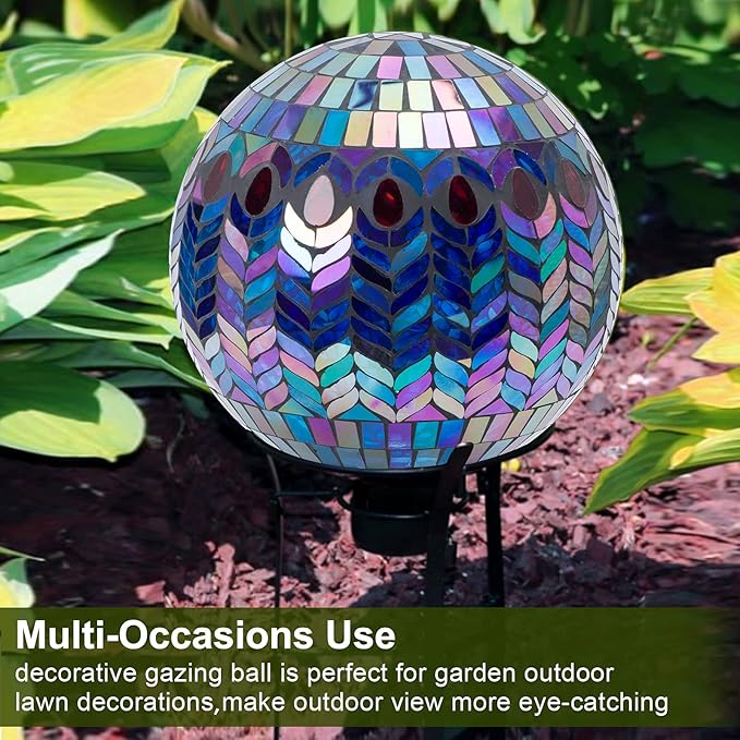 VCUTEKA Gazing Ball, Glass Mosaic Gazing Balls Sphere for Garden Lawn Outdoor Ornament Yard Decorative, 10-Inch, Purple