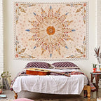 Fowocu Boho Floral Mandala Tapestry for Bedroom Aesthetic Watercolor Bohemian Flower Wall Tapestry Brown Beige Hippie Indian Small Tapestries Wall Hanging for Living Room Dorm Decor 40 x 30 Inch