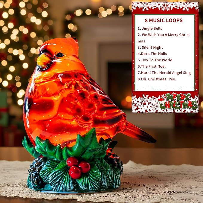 Christmas Snow Globes Cardinal Holly Music Water Lantern Holiday Decorations Gifts for Family Children or Friends
