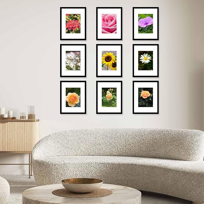 12 Packs 9x12 Picture Frames, Display 6x8 with Mat or 9x12 Without Mat, Gallery Wall Frame Set, 9 by 12 Frames Bulk Set of 12 Collage Wall Decor Photo Frames Set for Wall and Tabletop, Black