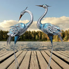 Crane Decor Statues, Blue Heron Garden Statues Metal Yard Art Outdoor Decoy, Garden Sculptures for Yard/Lawn/Pond/Outdoor Decoration, Set of 2